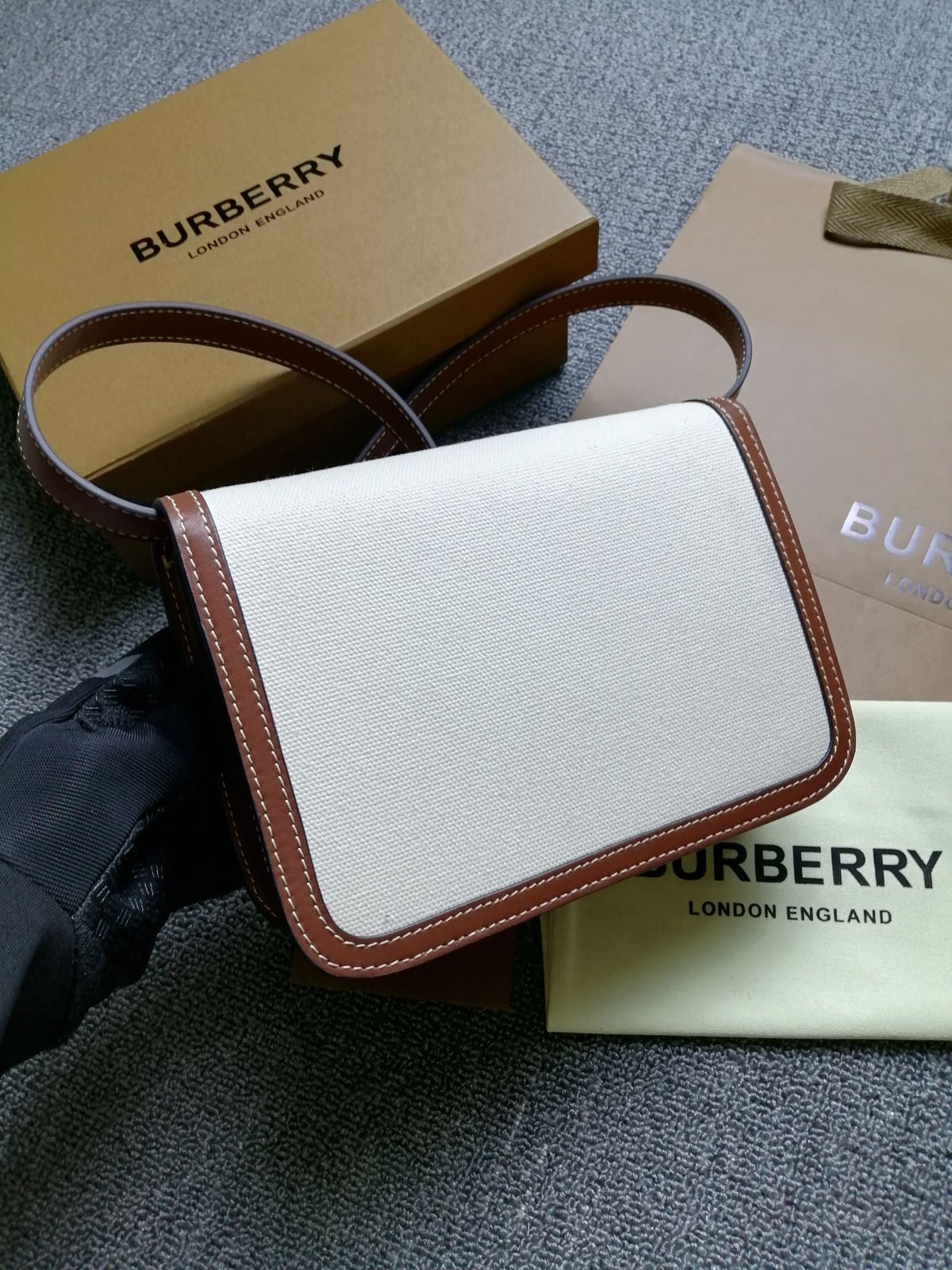 Burberry TB Bag 21cm White Brown in Canvas