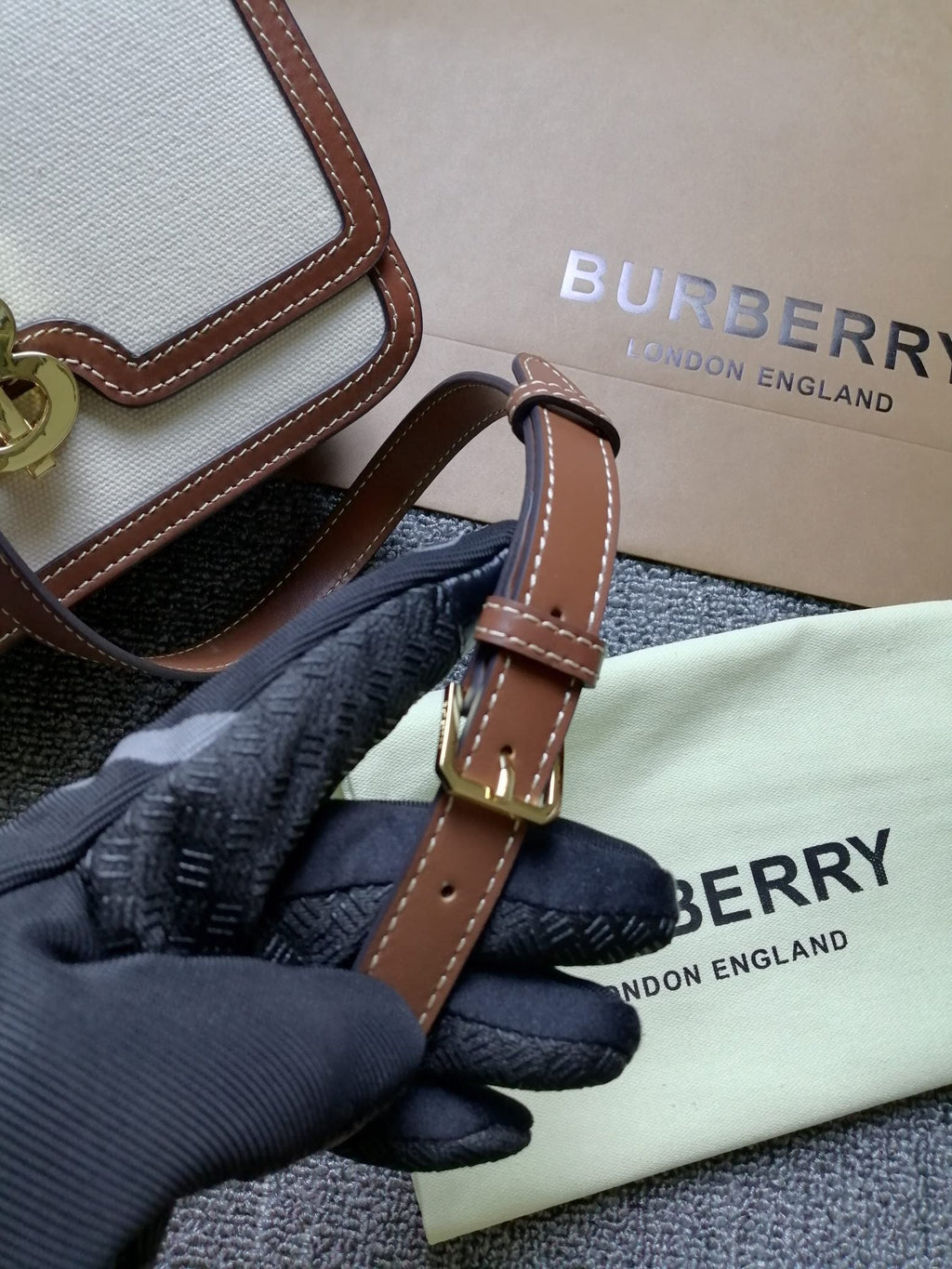 Burberry TB Bag 21cm White Brown in Canvas