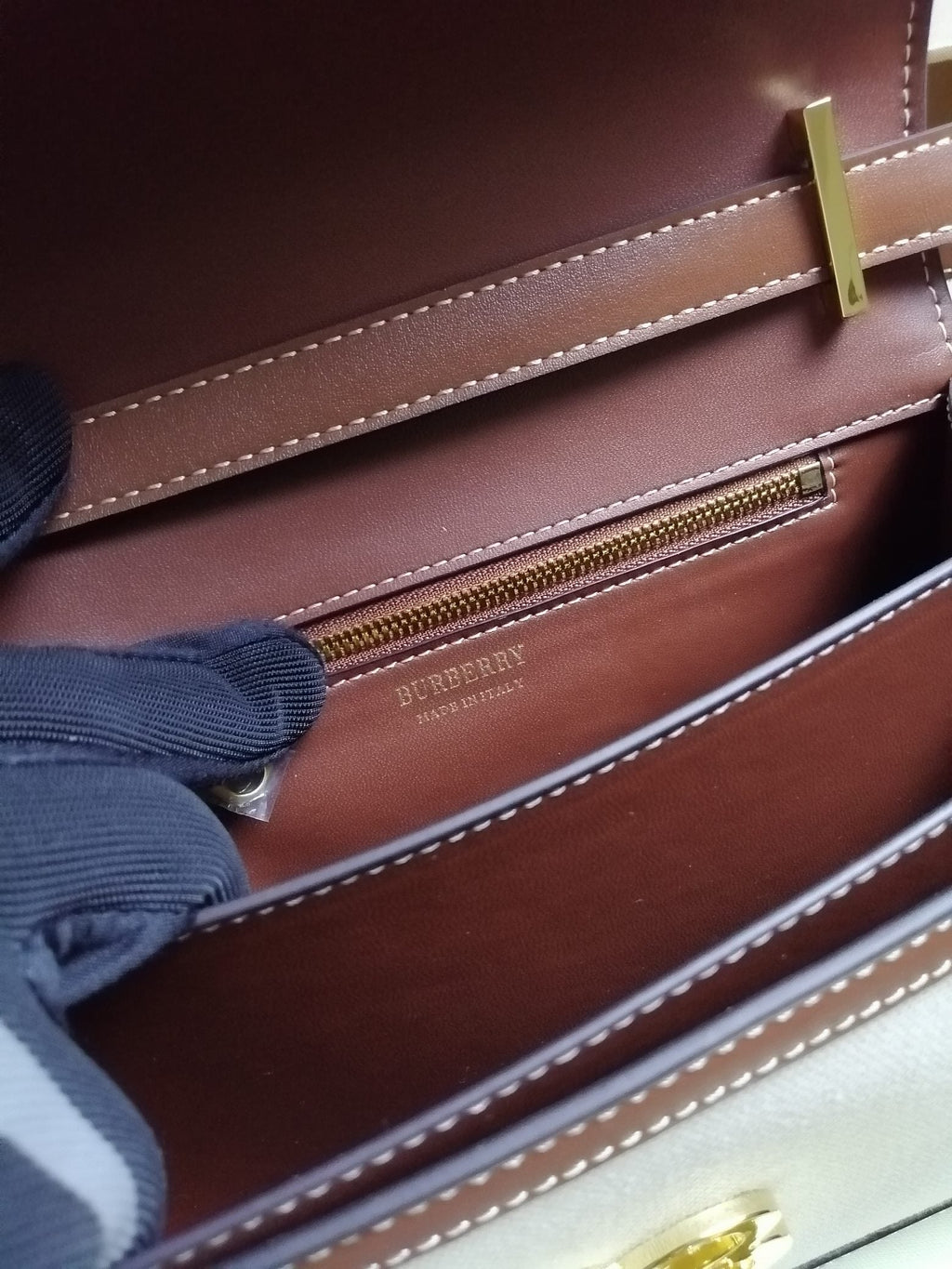 Burberry TB Bag 21cm White Brown in Canvas