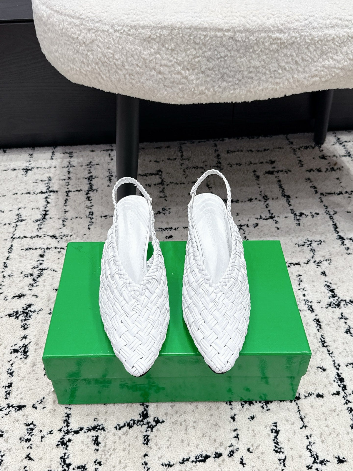 BV 26ss Intrecciato Slingback Heels 5.5cm White Woven Leather 858420