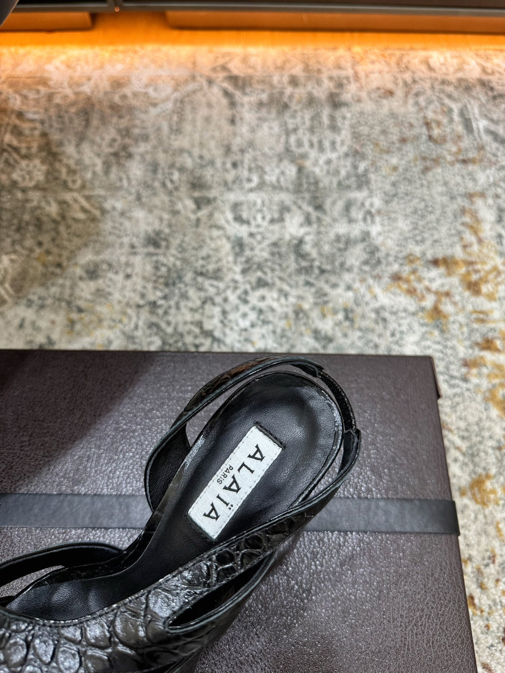 Alaia Snake Print Slingback Pumps 9.5cm Black Cowhide 881560
