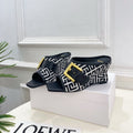 BM Anthem Buckle Wedge Mules 7.5cm Black White Monogram Jacquard 892306
