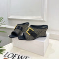 BM Anthem Buckle Wedge Mules 7.5cm Black Woven Leather 892303