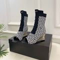 BM Moneta Monogram Knit Boots Black White Custom Knit Fabric 892301