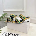 BM Sequin Chain Sandals 5cm Gold Green Metallic Leather 892298