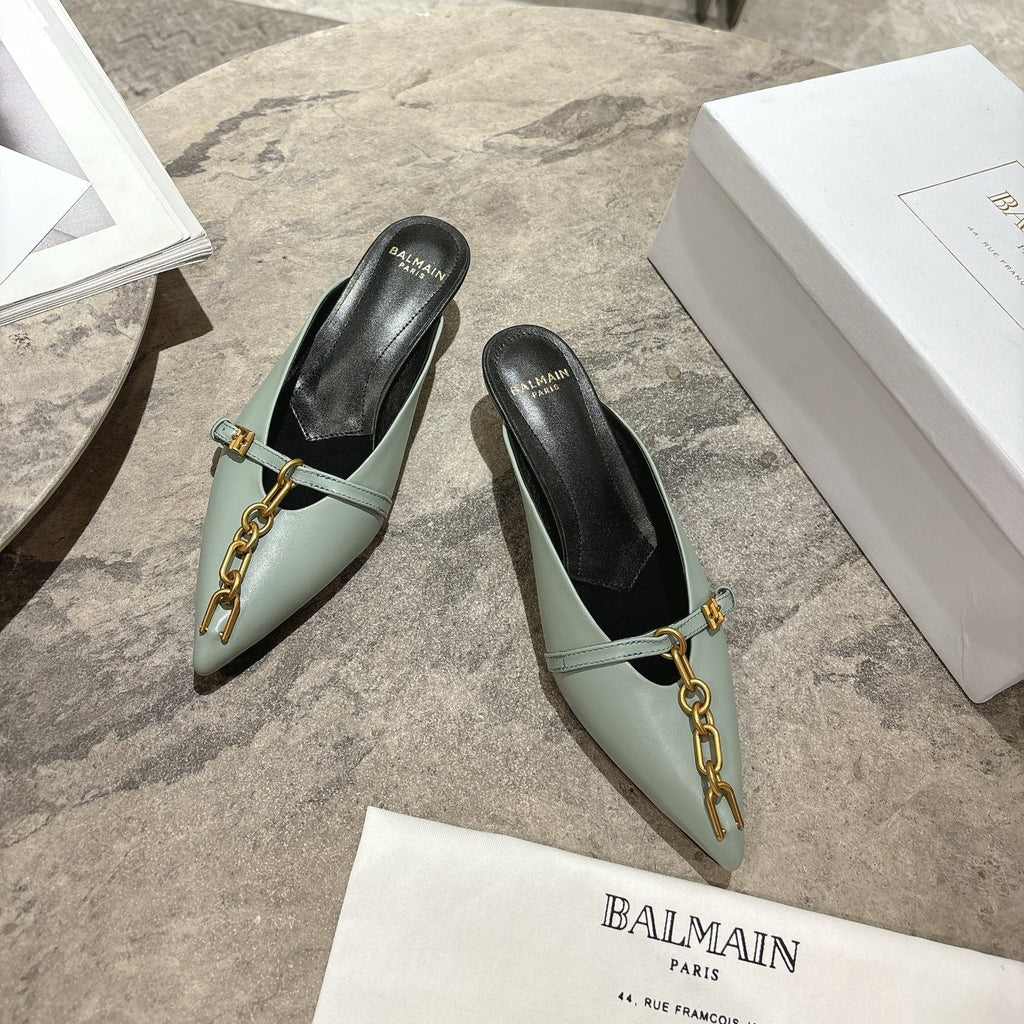 BM 26 Sync Chain Mules Light Green Calfskin Leather 888584