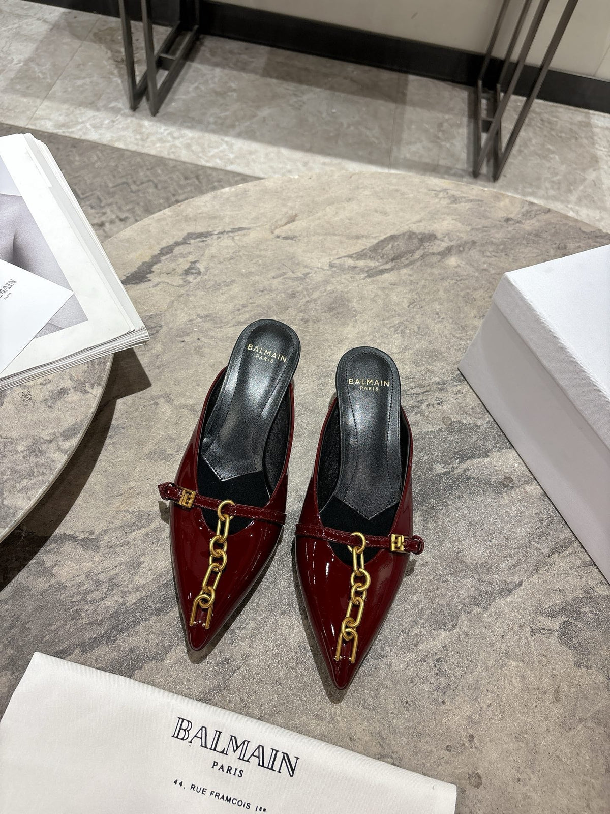 BM 26 Sync Chain Mules Burgundy Calfskin Leather 888582