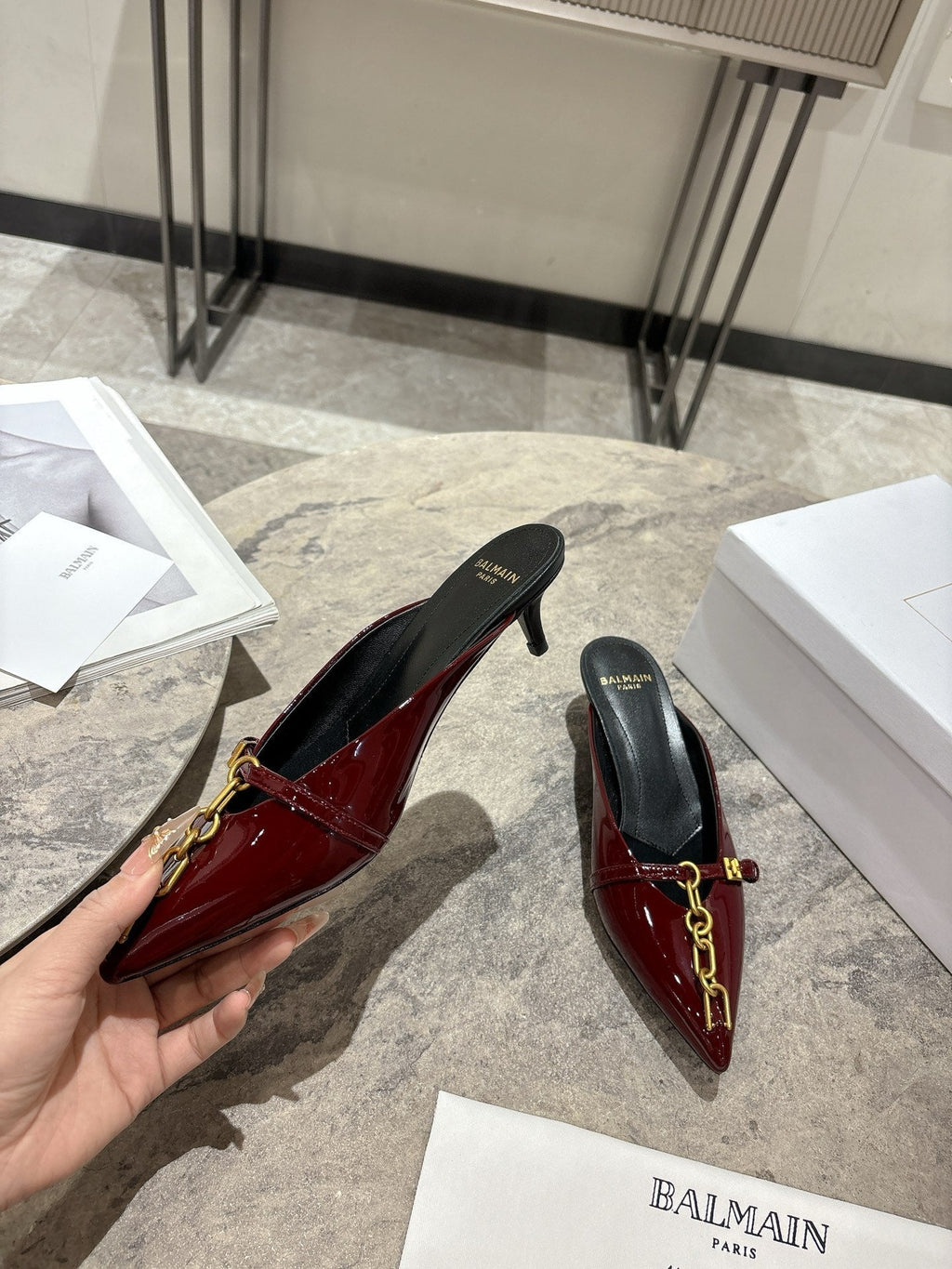 BM 26 Sync Chain Mules Burgundy Calfskin Leather 888582