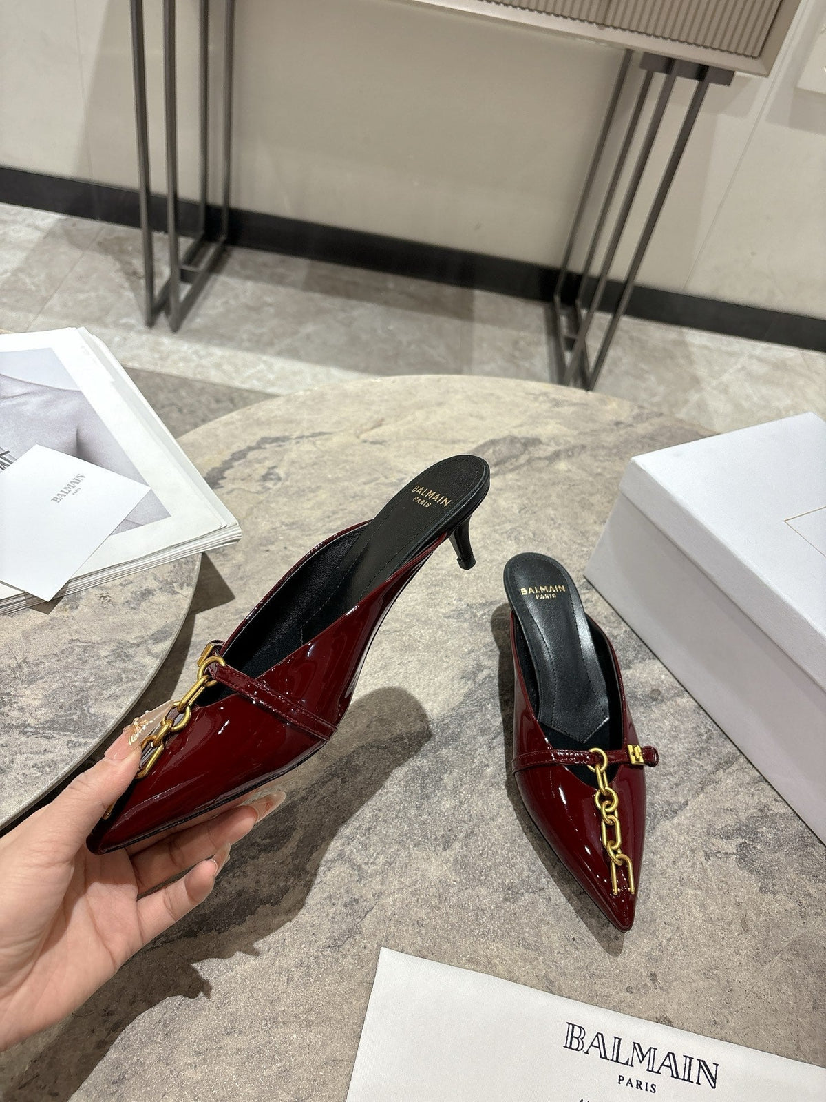 BM 26 Sync Chain Mules Burgundy Calfskin Leather 888582