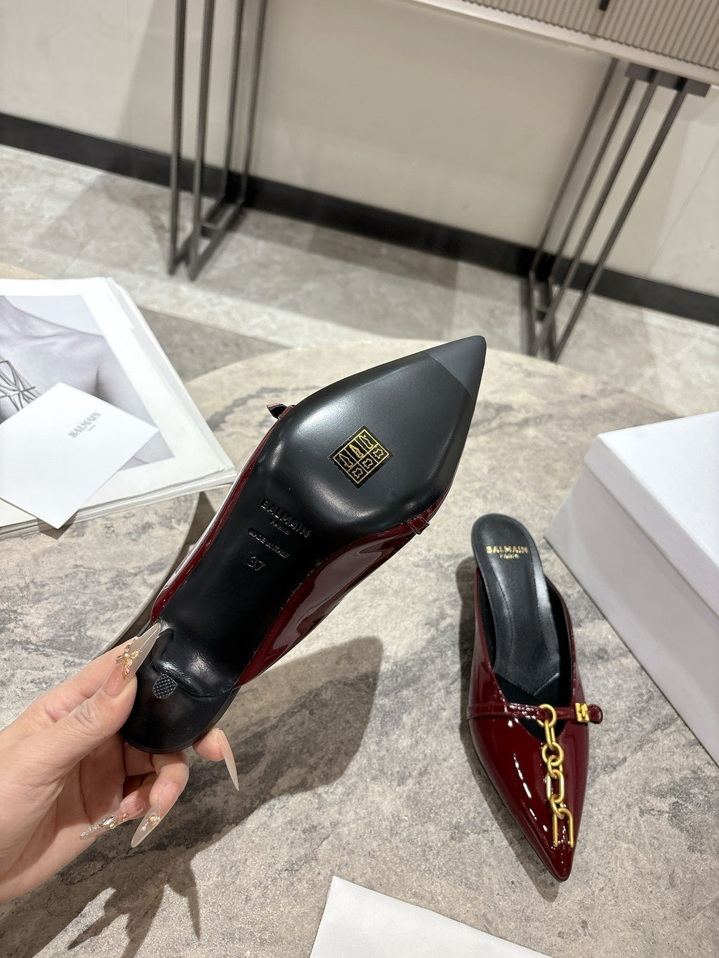 BM 26 Sync Chain Mules Burgundy Calfskin Leather 888582