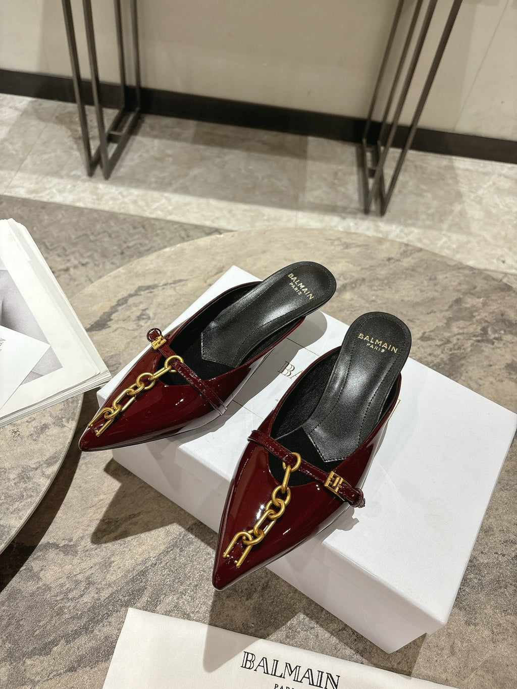 BM 26 Sync Chain Mules Burgundy Calfskin Leather 888582