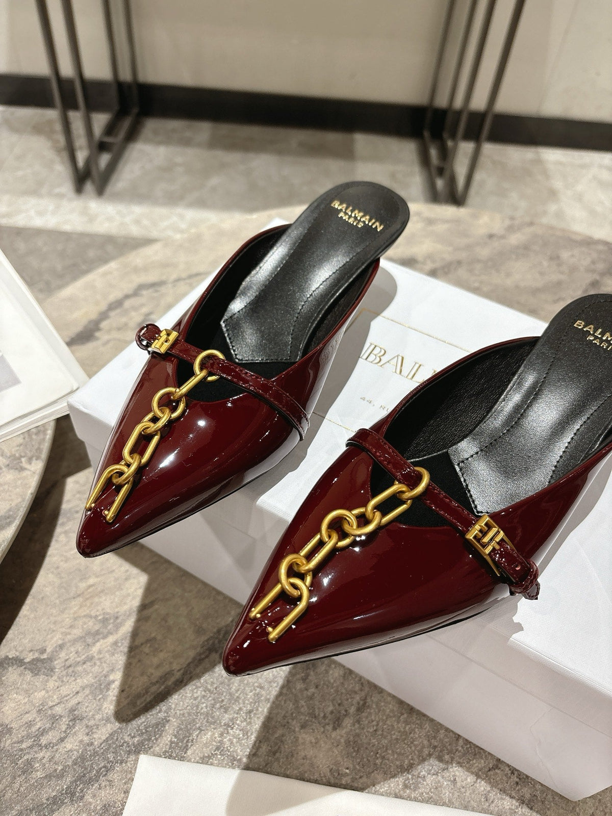 BM 26 Sync Chain Mules Burgundy Calfskin Leather 888582