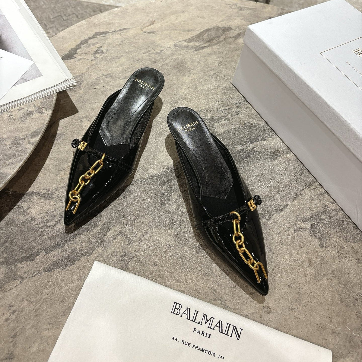 BM 26 Sync Chain Mules Black Calfskin Leather 888581