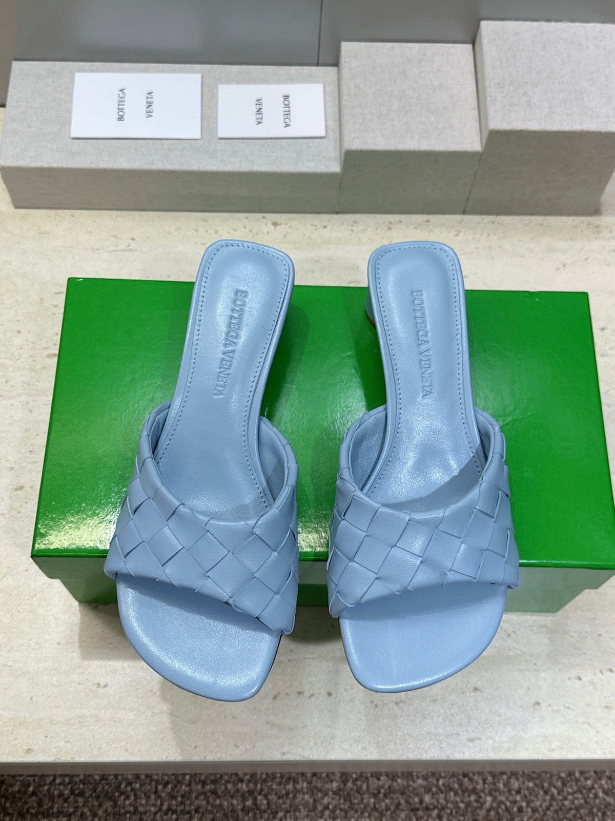 BV 26s Blink Intrecciato Mules 4.5cm Blue Leather 896580
