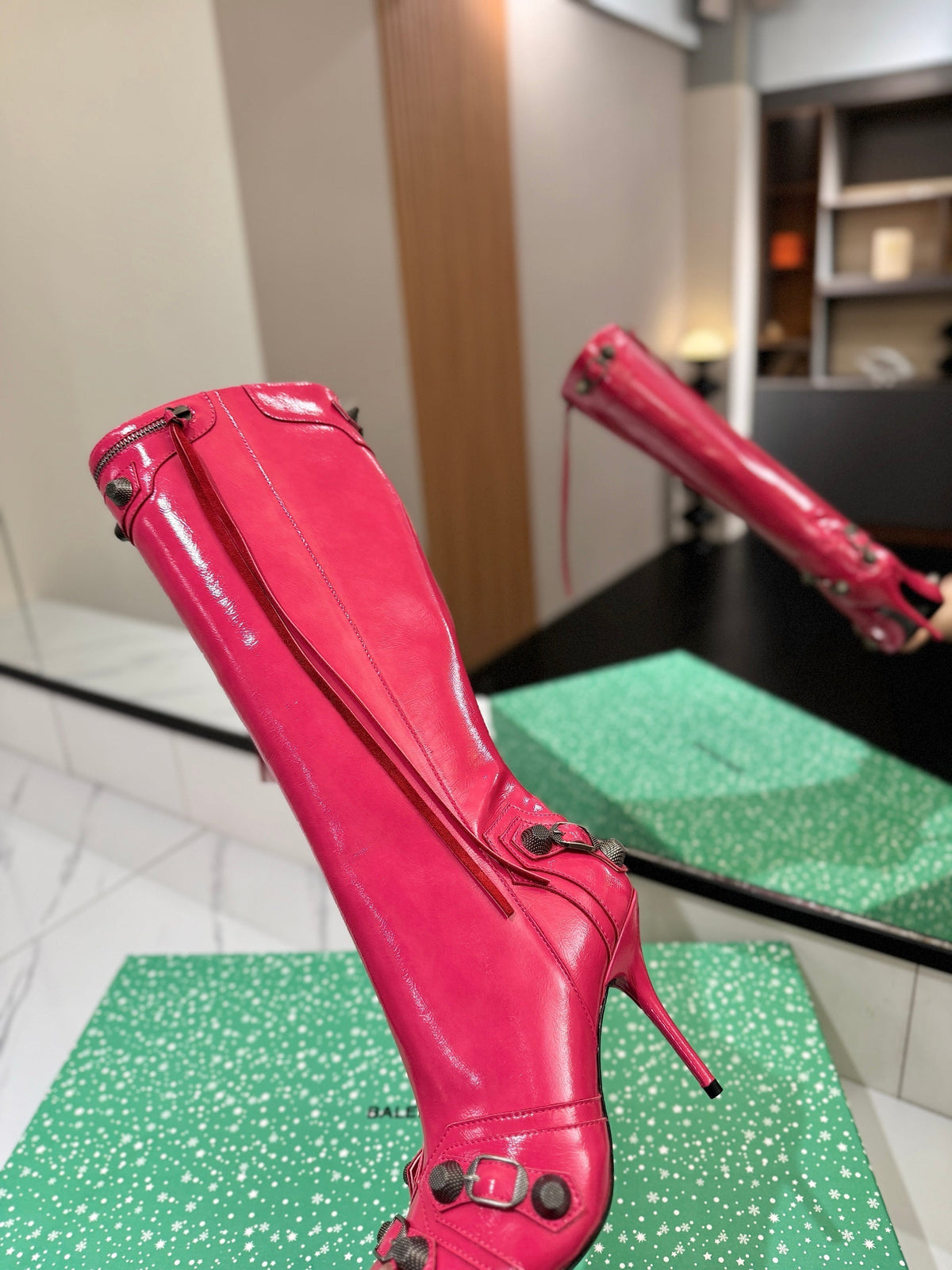 BLC Cagole Knee-High Boots 9.5cm Dark Pink Leather 985493