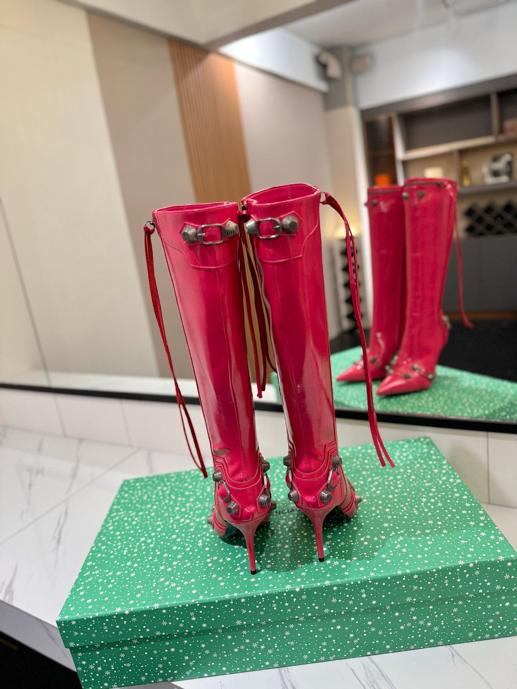 BLC Cagole Knee-High Boots 9.5cm Dark Pink Leather 985493