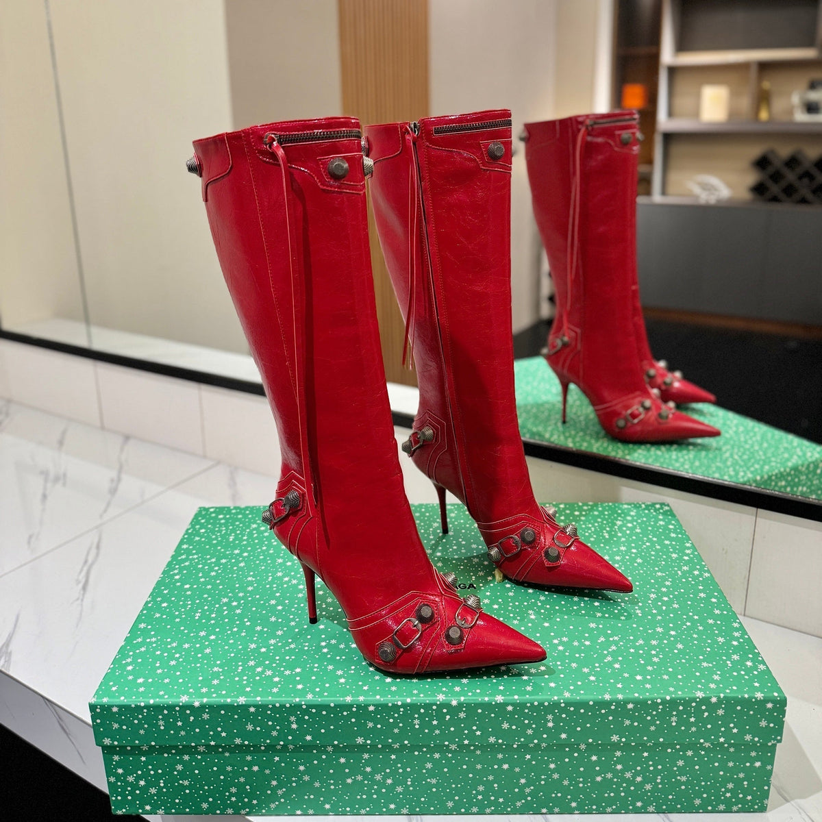 BLC Cagole Knee-High Boots 9.5cm Red Leather 985492