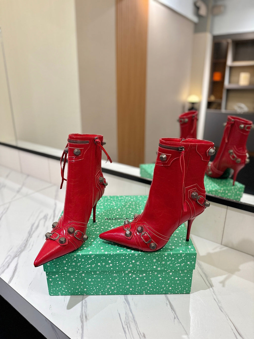 BLC Cagole Mid-Calf Boots 9.5cm Red Leather 985488