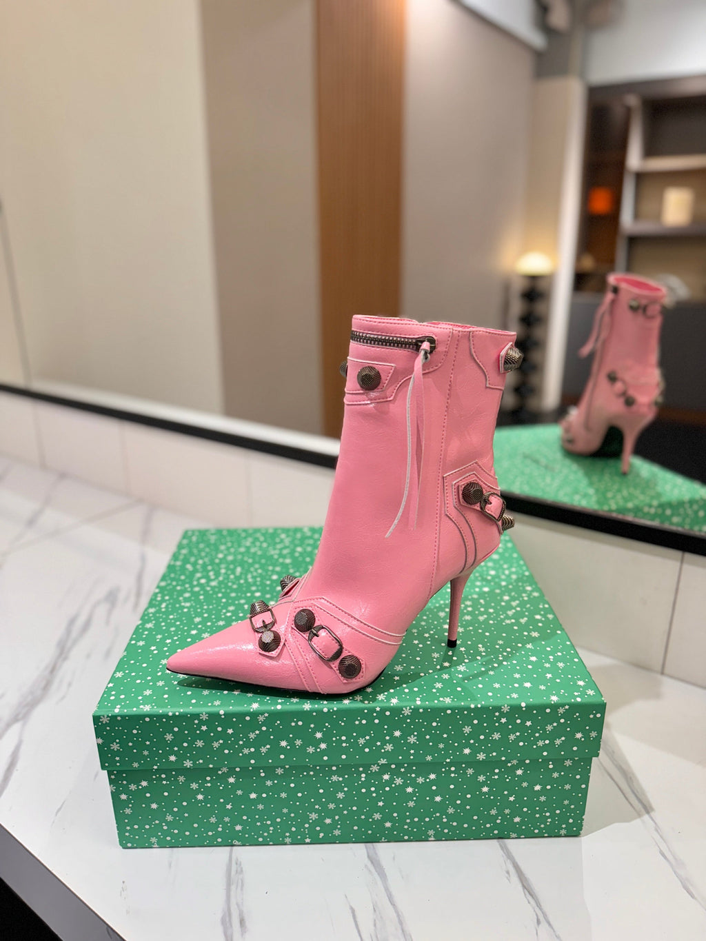 BLC Cagole Mid-Calf Boots 9.5cm Pink Leather 985483