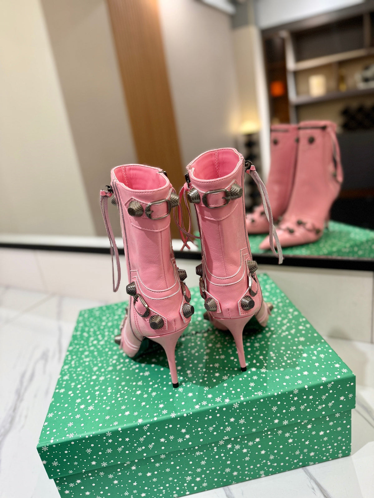 BLC Cagole Mid-Calf Boots 9.5cm Pink Leather 985483