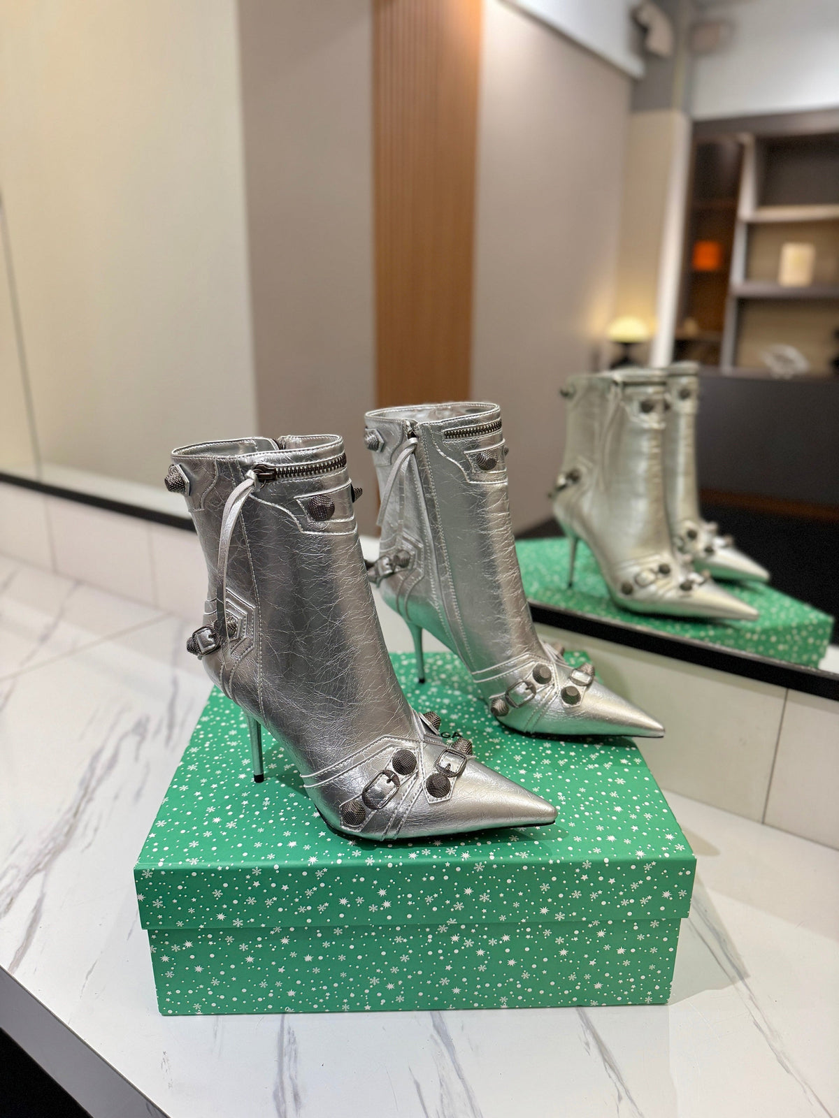 BLC Cagole Mid-Calf Boots 9.5cm Silver Leather 985482