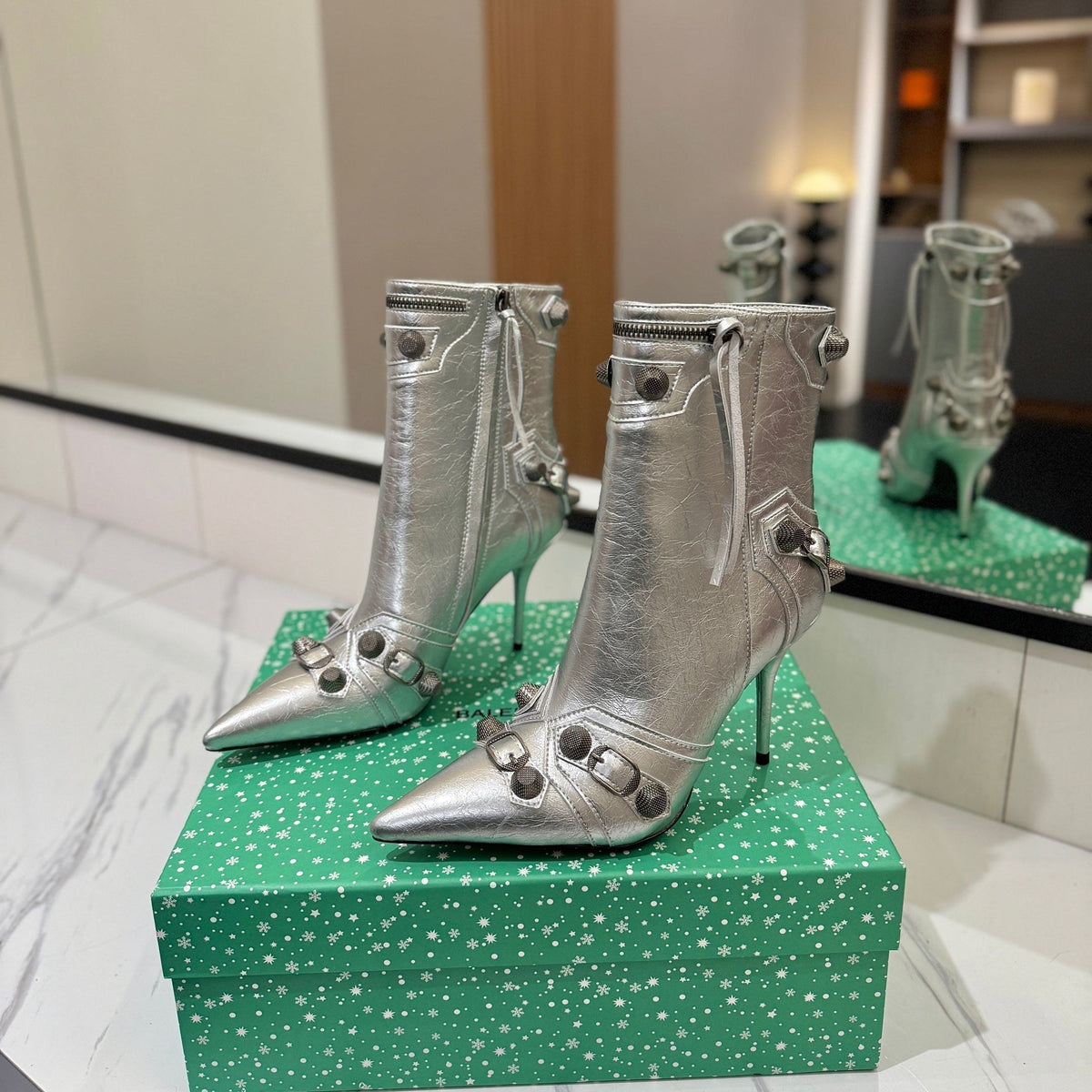 BLC Cagole Mid-Calf Boots 9.5cm Silver Leather 985482