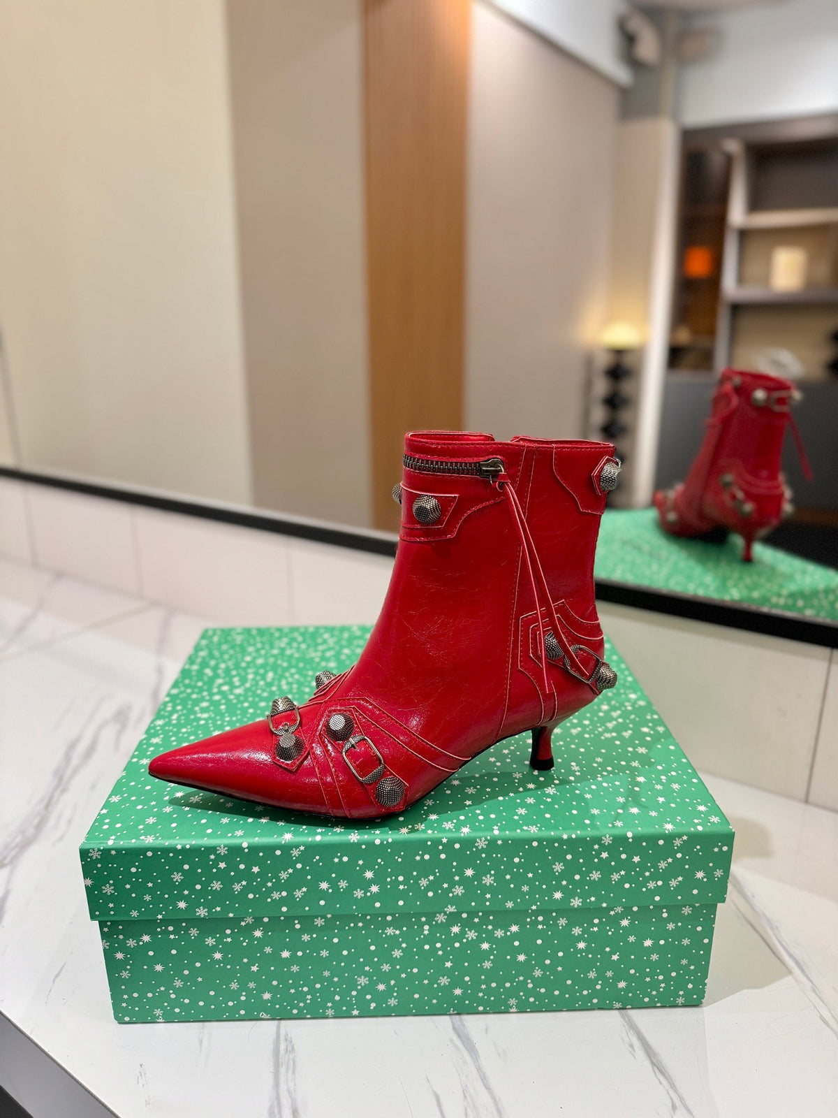 BLC Cagole Mid-Calf Boots 5cm Red Leather 985479