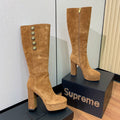 BM 26S Knee-High Platform Boots 11.5cm Tan Suede 111380