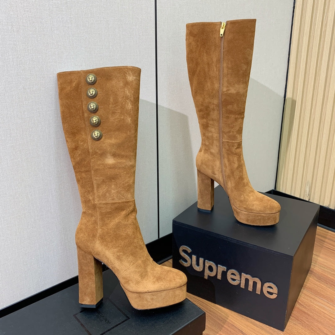 BM 26S Knee-High Platform Boots 11.5cm Tan Suede 111380