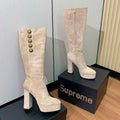BM 26S Knee-High Platform Boots 11.5cm Beige Suede 111378