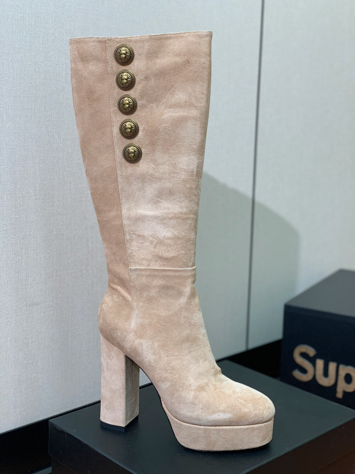 BM 26S Knee-High Platform Boots 11.5cm Beige Suede 111378