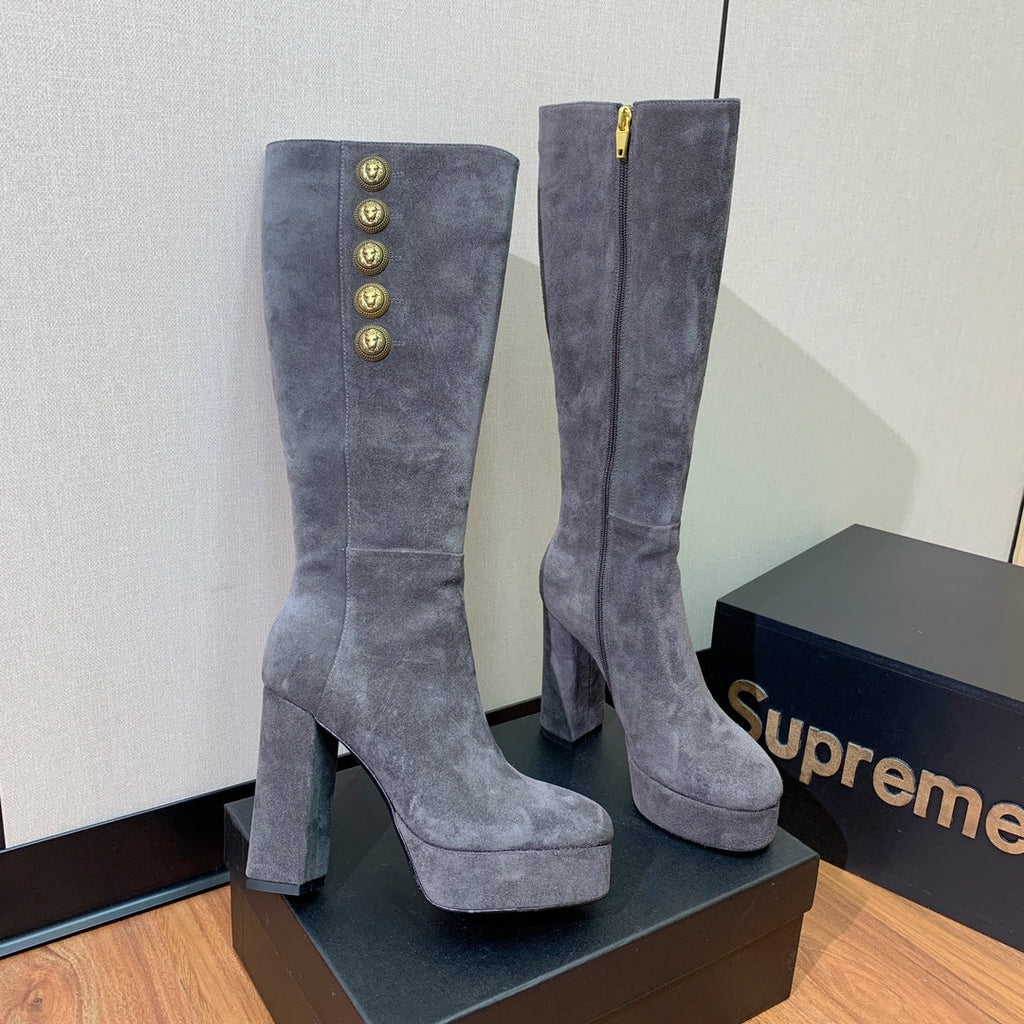 BM 26S Knee-High Platform Boots 11.5cm Grey Suede 111377
