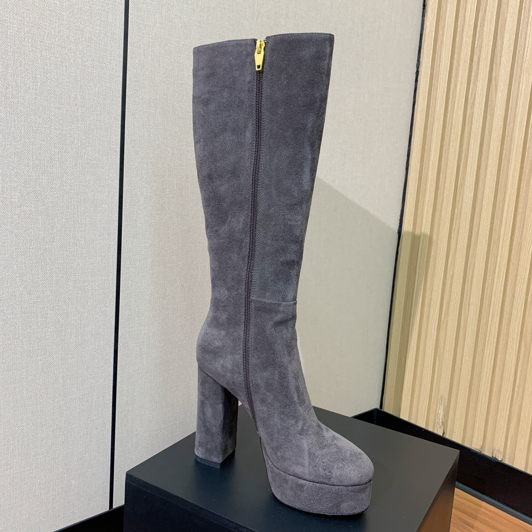 BM 26S Knee-High Platform Boots 11.5cm Grey Suede 111377
