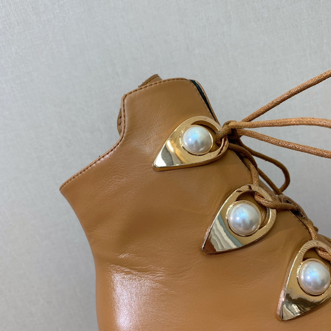BM 26S Lace-Up Platform Booties 11.5cm Tan Leather 111370