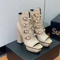 BM 26S Lace-Up Platform Booties 11.5cm Cream Leather 111368