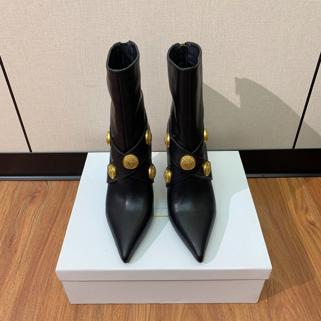BM 26S Alma Ankle Boots 9.5cm Medallion Buttons Dark Grey Suede Leather 111358