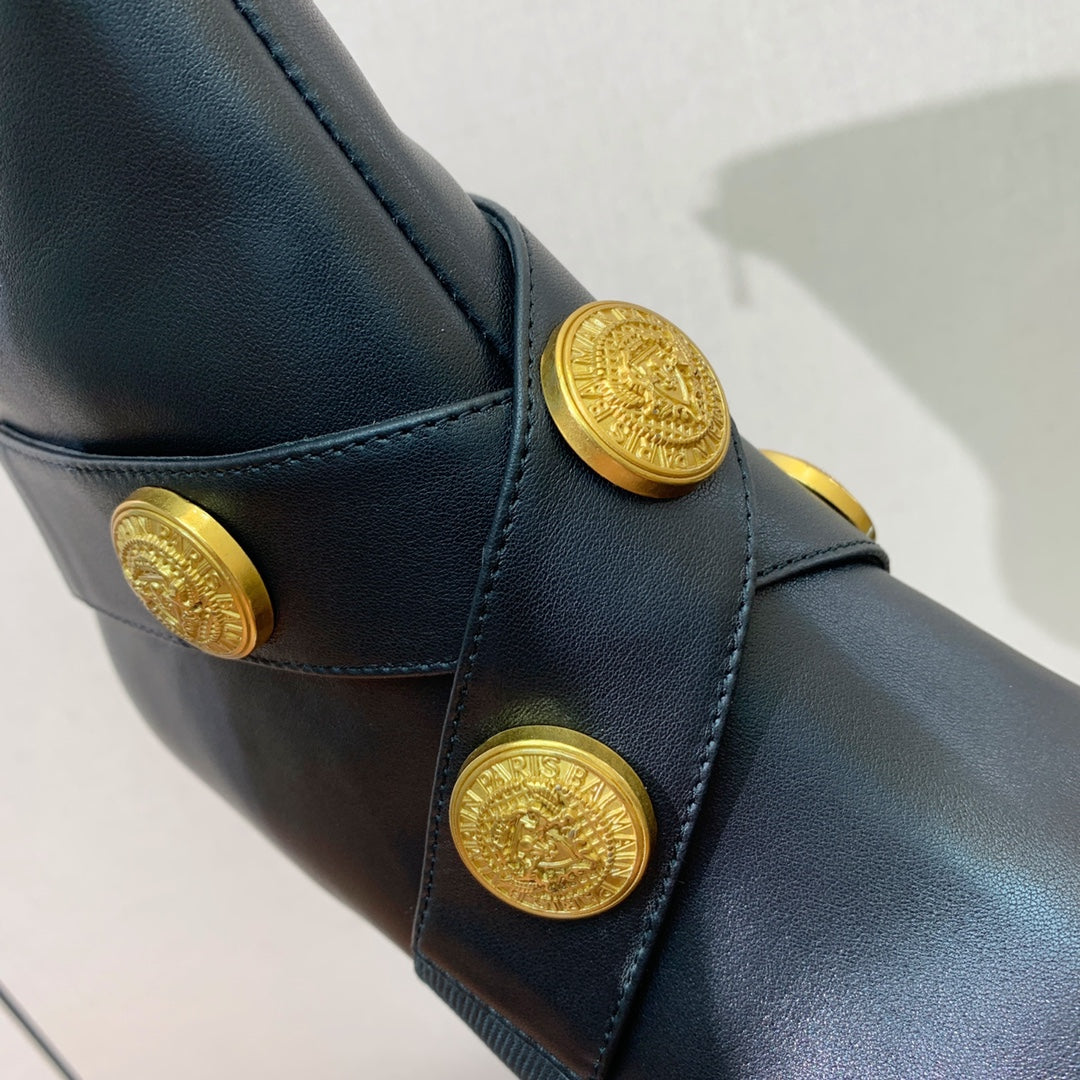 BM 26S Alma Ankle Boots 9.5cm Medallion Buttons Dark Grey Suede Leather 111358