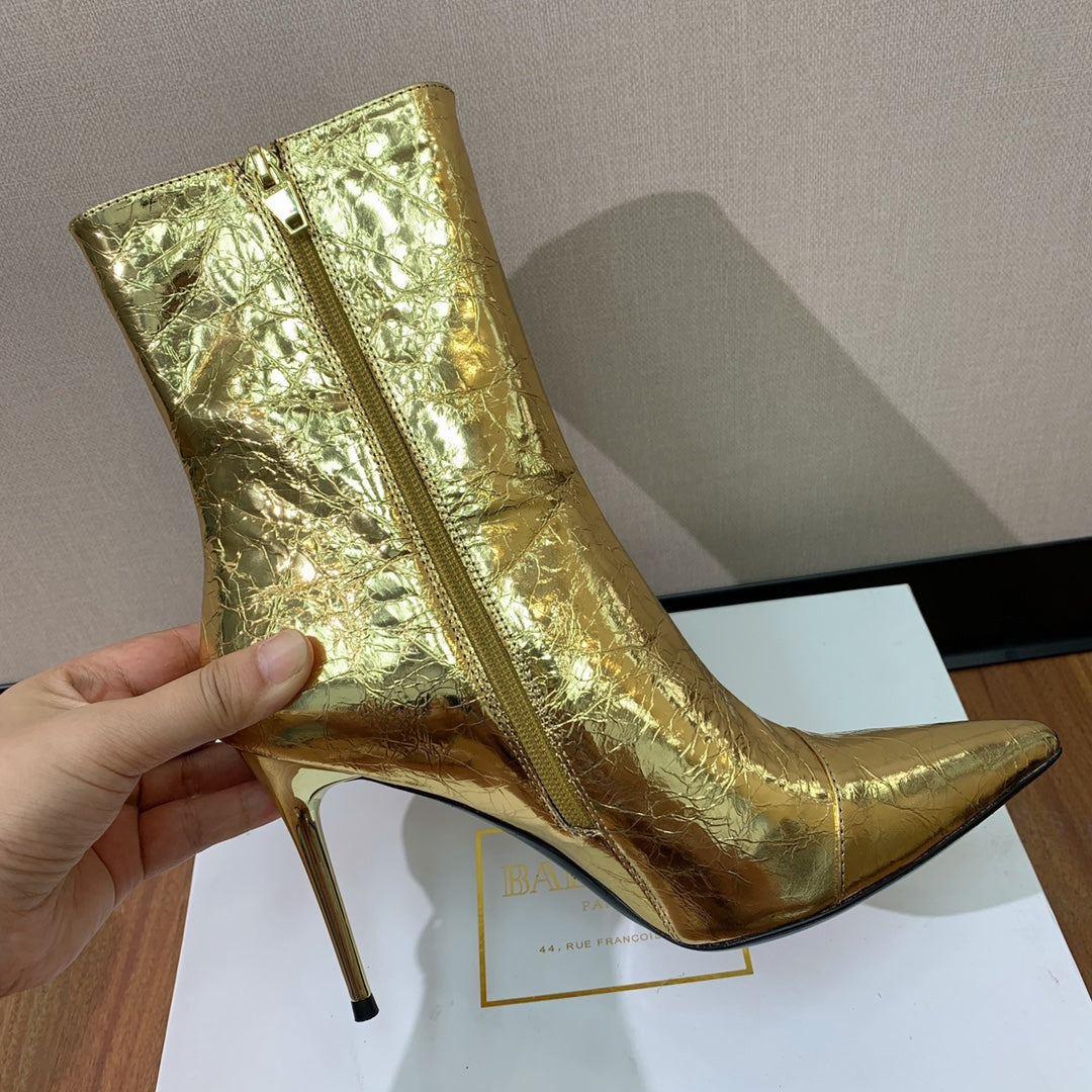 BM 26S Roni Ankle Boots 10.5cm Gold Buttons Gold Metallic Leather 111334