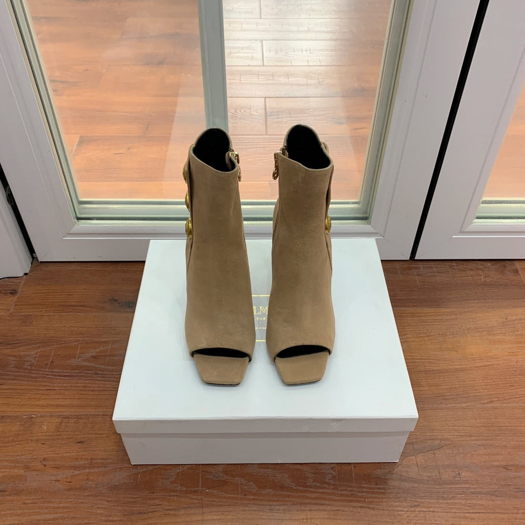 BM 26S Roni Ankle Boots 10.5cm Gold Buttons Silver Metallic Leather 111333