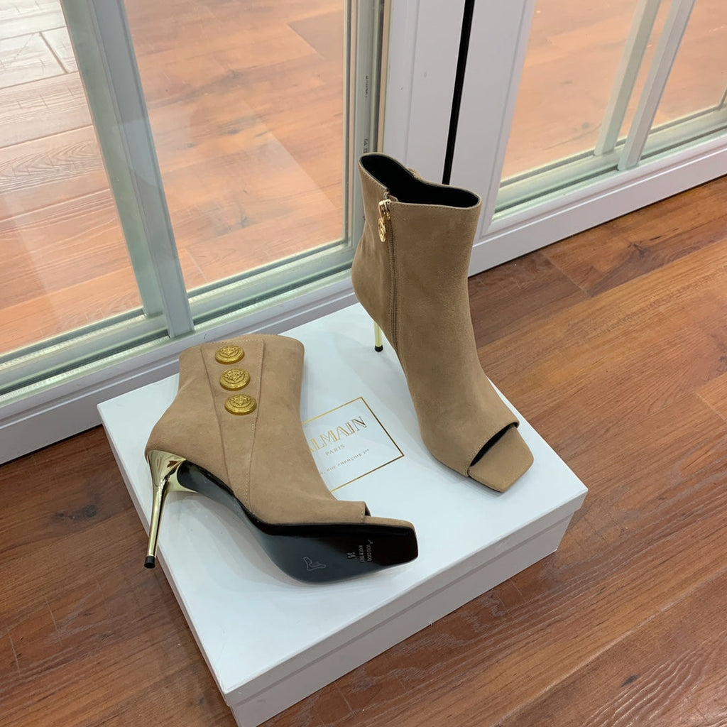 BM 26S Roni Ankle Boots 10.5cm Gold Buttons Silver Metallic Leather 111333
