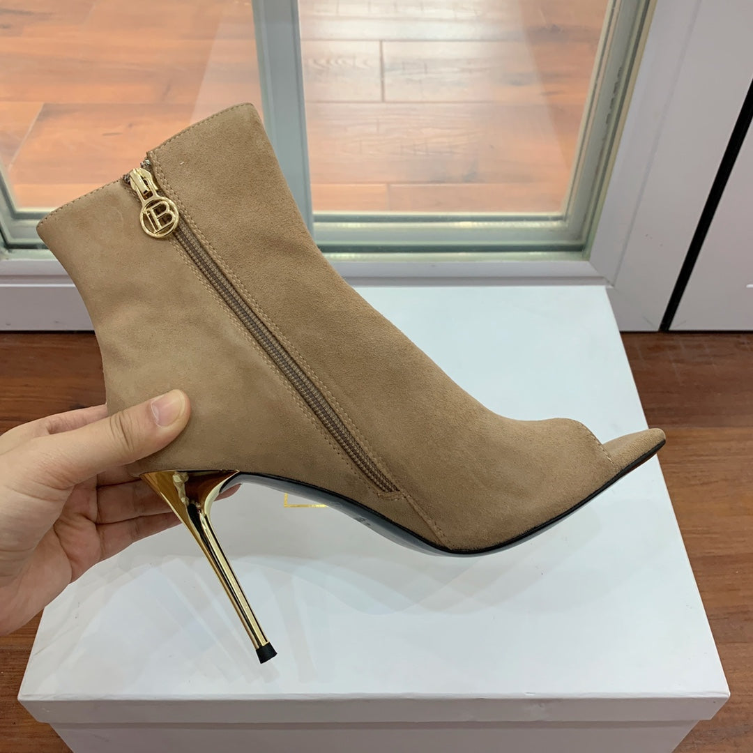 BM 26S Roni Ankle Boots 10.5cm Gold Buttons Silver Metallic Leather 111333