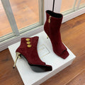 BM 26S Open-Toe Ankle Boots 9.5cm Gold Buttons Stiletto Burgundy Suede 111319
