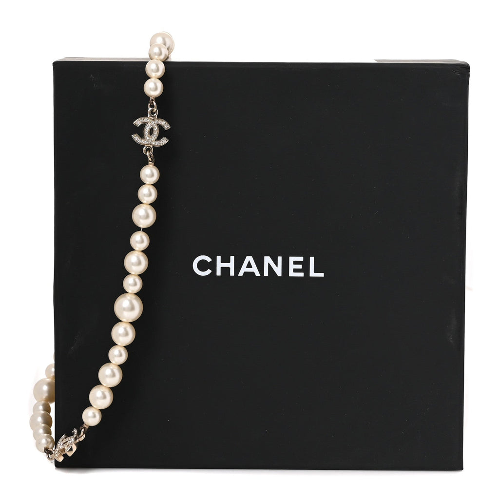 Crystal Pearl CC Short Necklace Gold