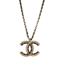 Metal Pearl Crystal Lambskin CC Chain Necklace Gold Black White
