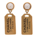 Pearl CC Tags Drop Earrings Gold