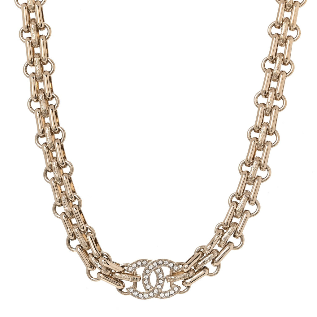 Metal Crystal CC Choker Necklace Gold