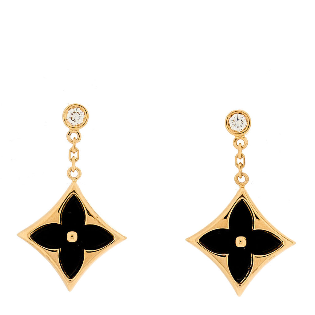 18K Yellow Gold Diamond Onyx Color Blossom BB Star Earrings