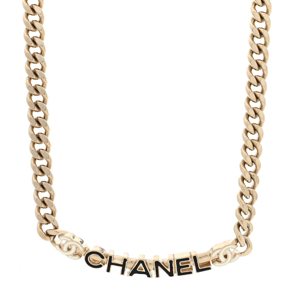 Enamel Metal Logo Choker Necklace Gold Black White