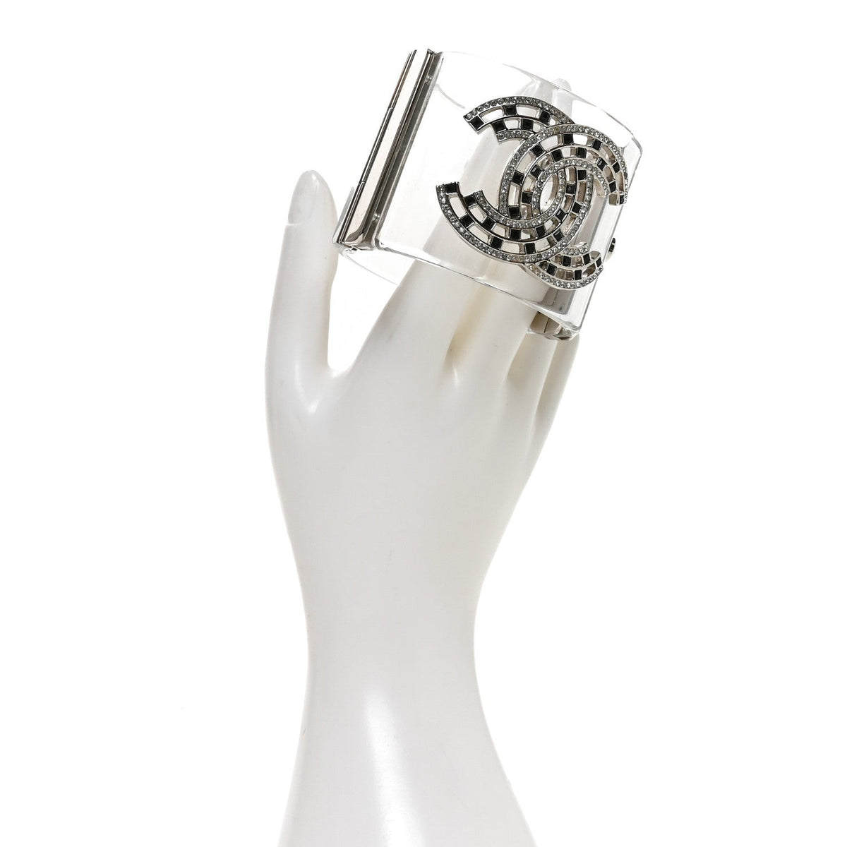 Lucite Baguette Crystal CC Cuff Silver Black
