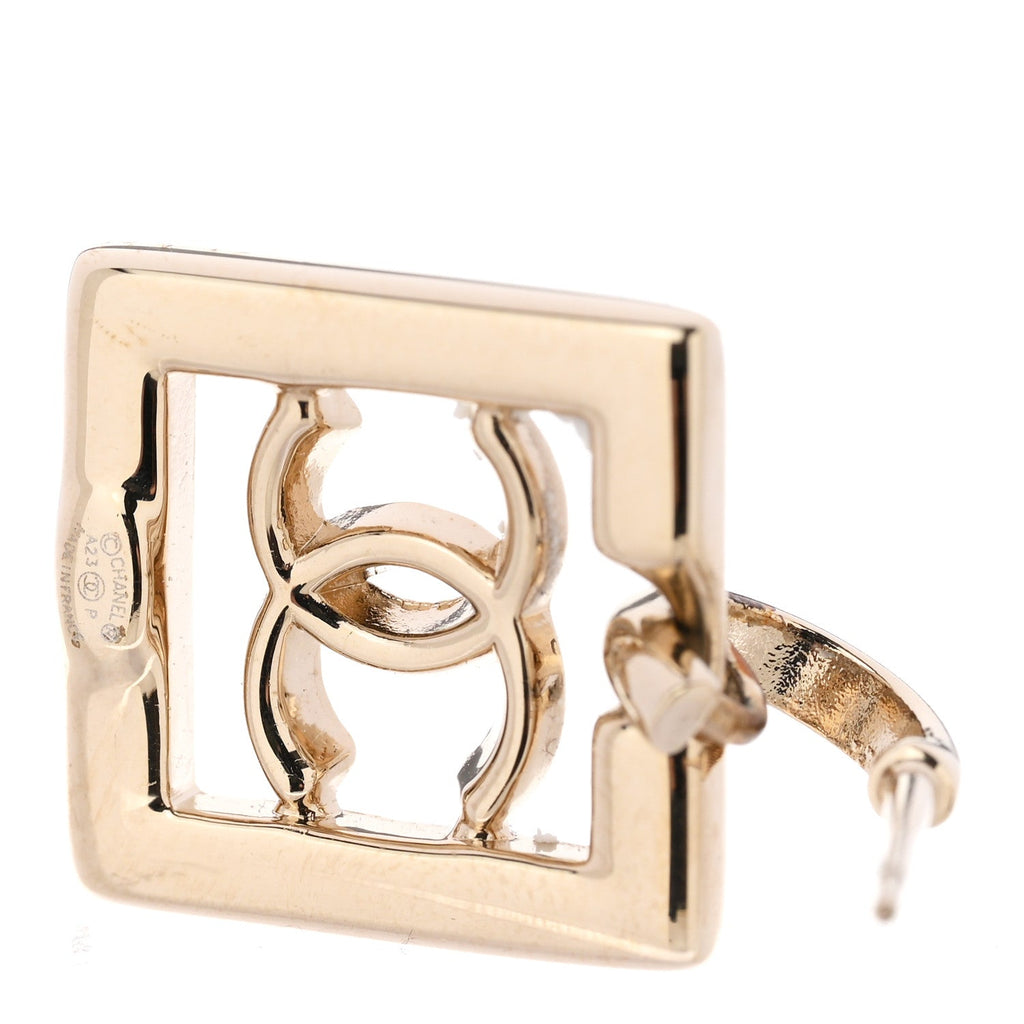 Metal Crystal Square CC Dangle Earrings Gold